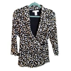 Pursuits Ltd Womens Sz L Muticolor Polka Dot Long Sleeve Blouse